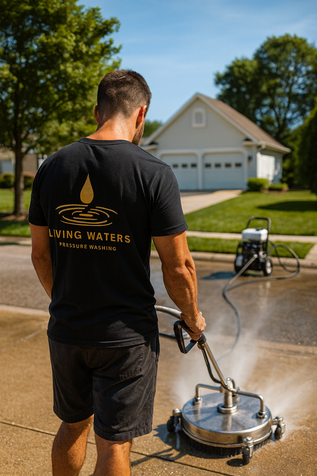 Professional pressure washing service in action
